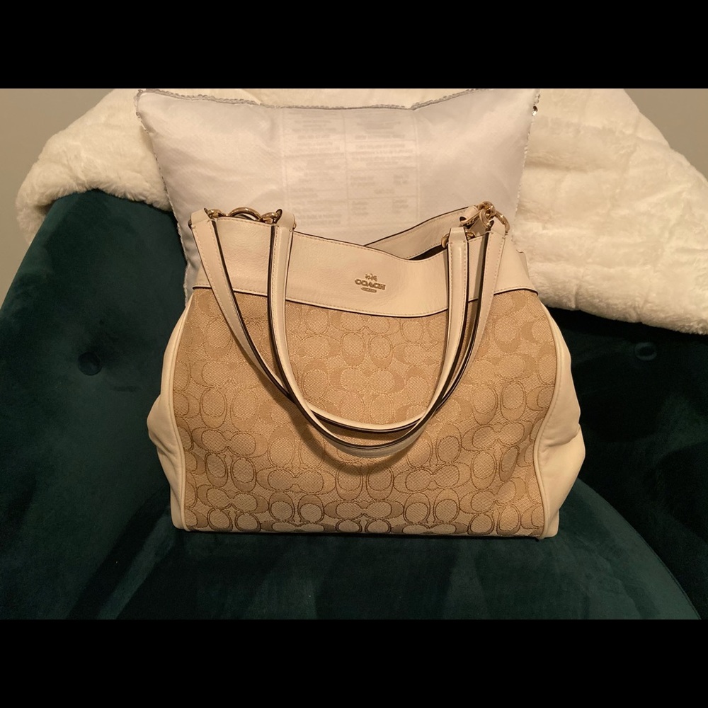 Coach handbag - Tan Cc and white leather